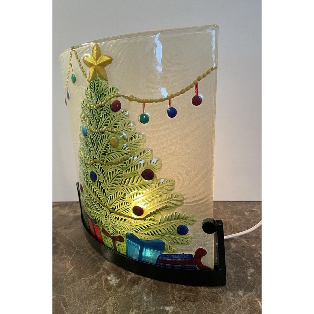 Christmas Tree Glass Infused‎ Lighted Hand Painted Window Holiday Decor QVC Plug - Picture 4 of 6